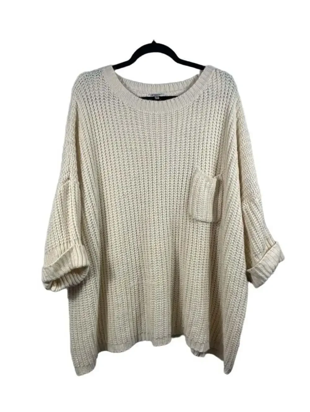 J.O.A. Beige Chunky Knit Oversized Sweater with Front Pocket